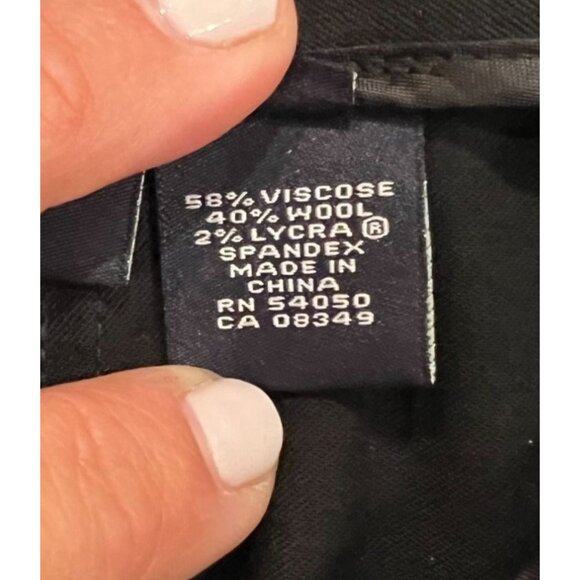 Jones New York Black Flat Front Wool Blend Pants Black Embroidered Cuffs Size 12 - Picture 9 of 10